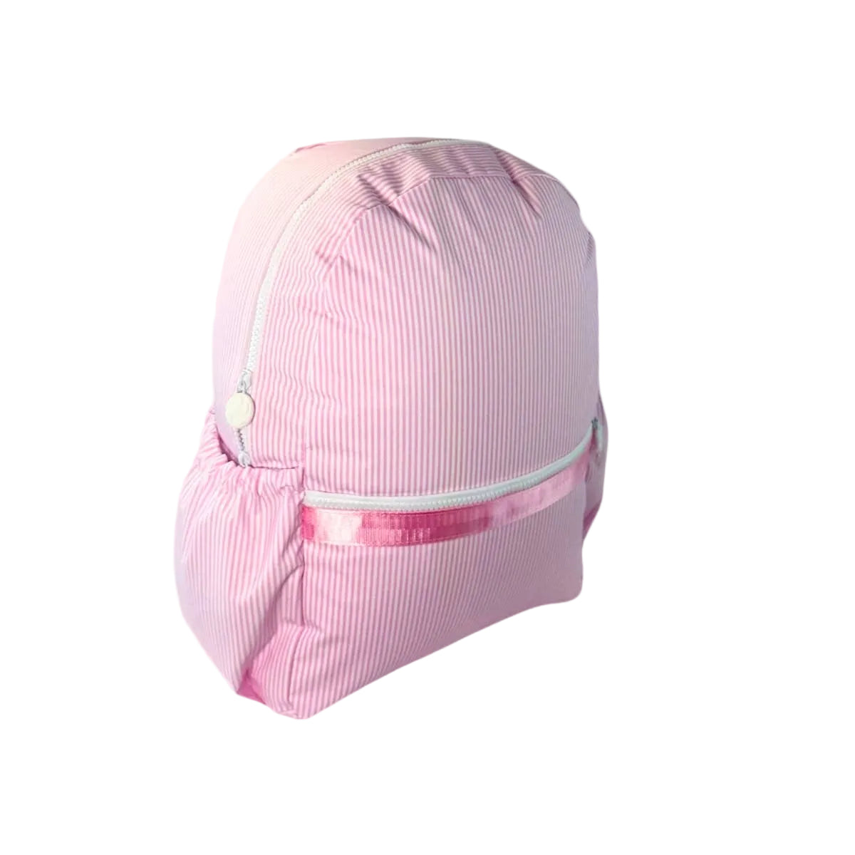 Pink Preppy Stripe Glossy Backpack w/ Pockets