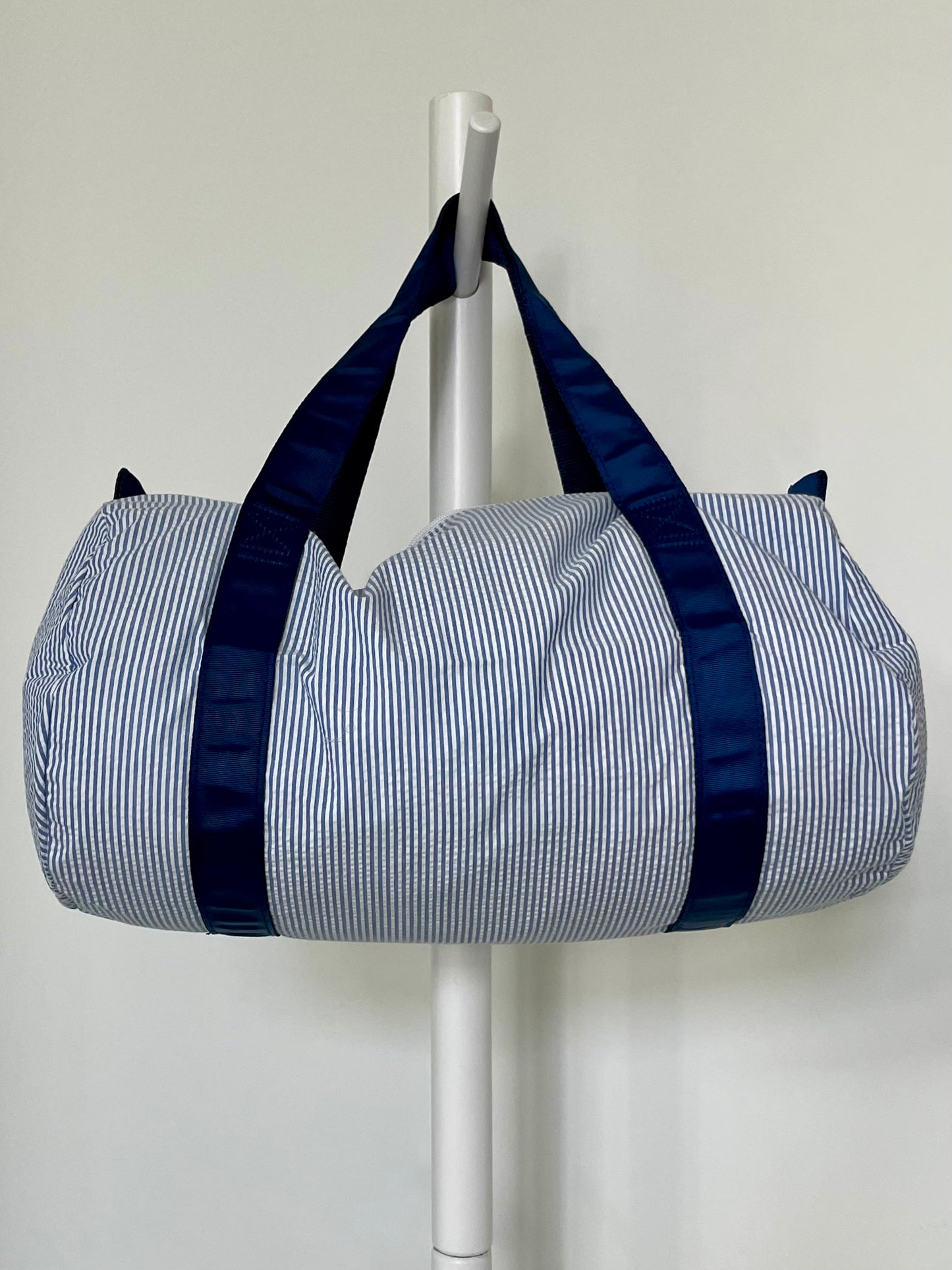 Navy Seersucker Large Duffel