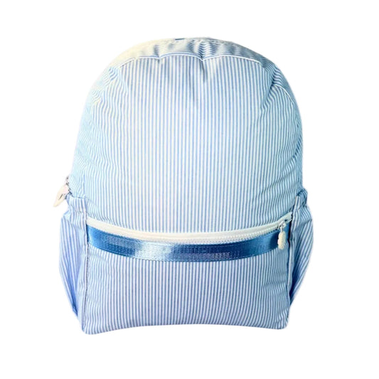 Baby Blue Preppy Stripe Glossy Backpack w/ Pockets
