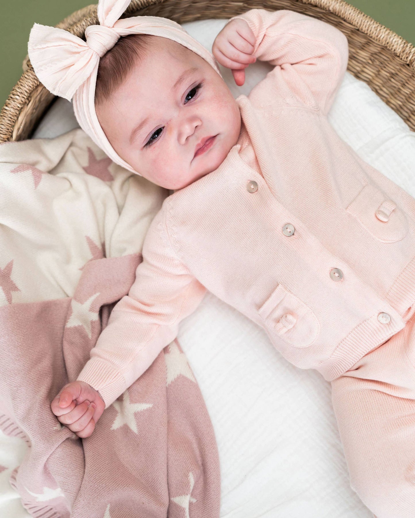 Reversible Stars Knit Baby Blanket - Blush