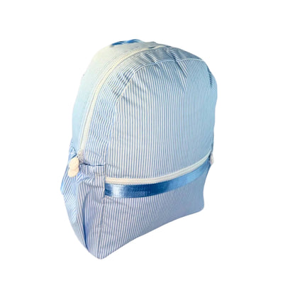 Baby Blue Preppy Stripe Glossy Backpack w/ Pockets
