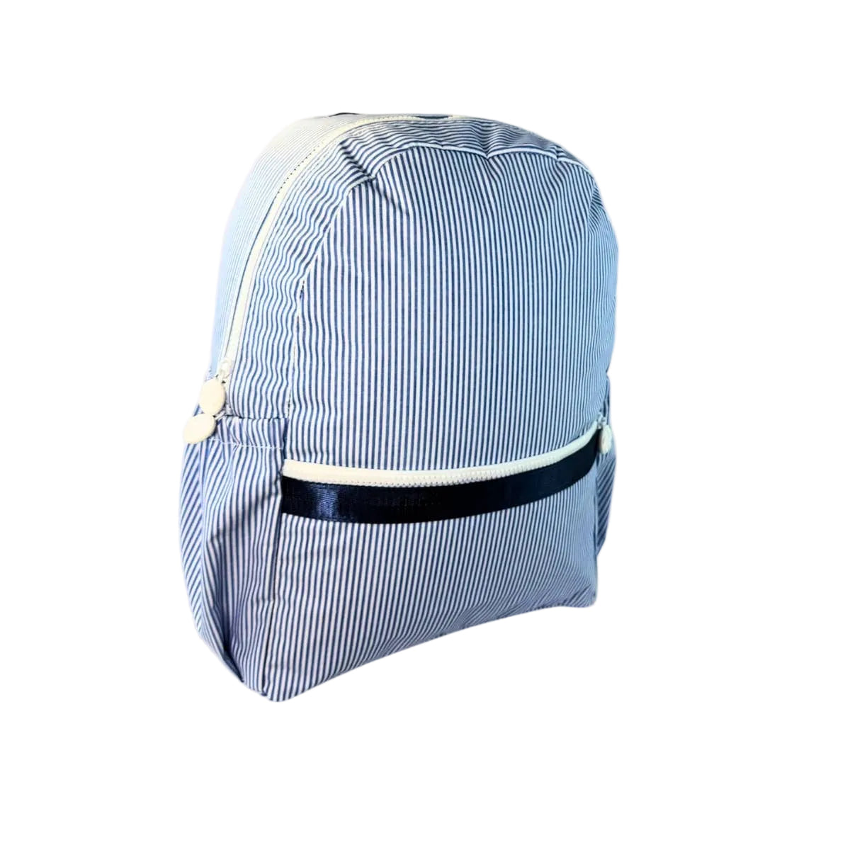 Navy Preppy Stripe Glossy Backpack w/ Pockets