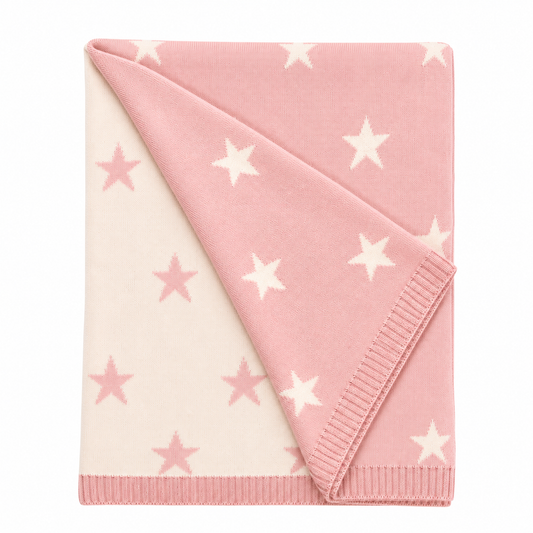 Reversible Stars Knit Baby Blanket - Blush
