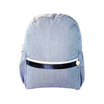 Navy Preppy Stripe Glossy Backpack w/ Pockets