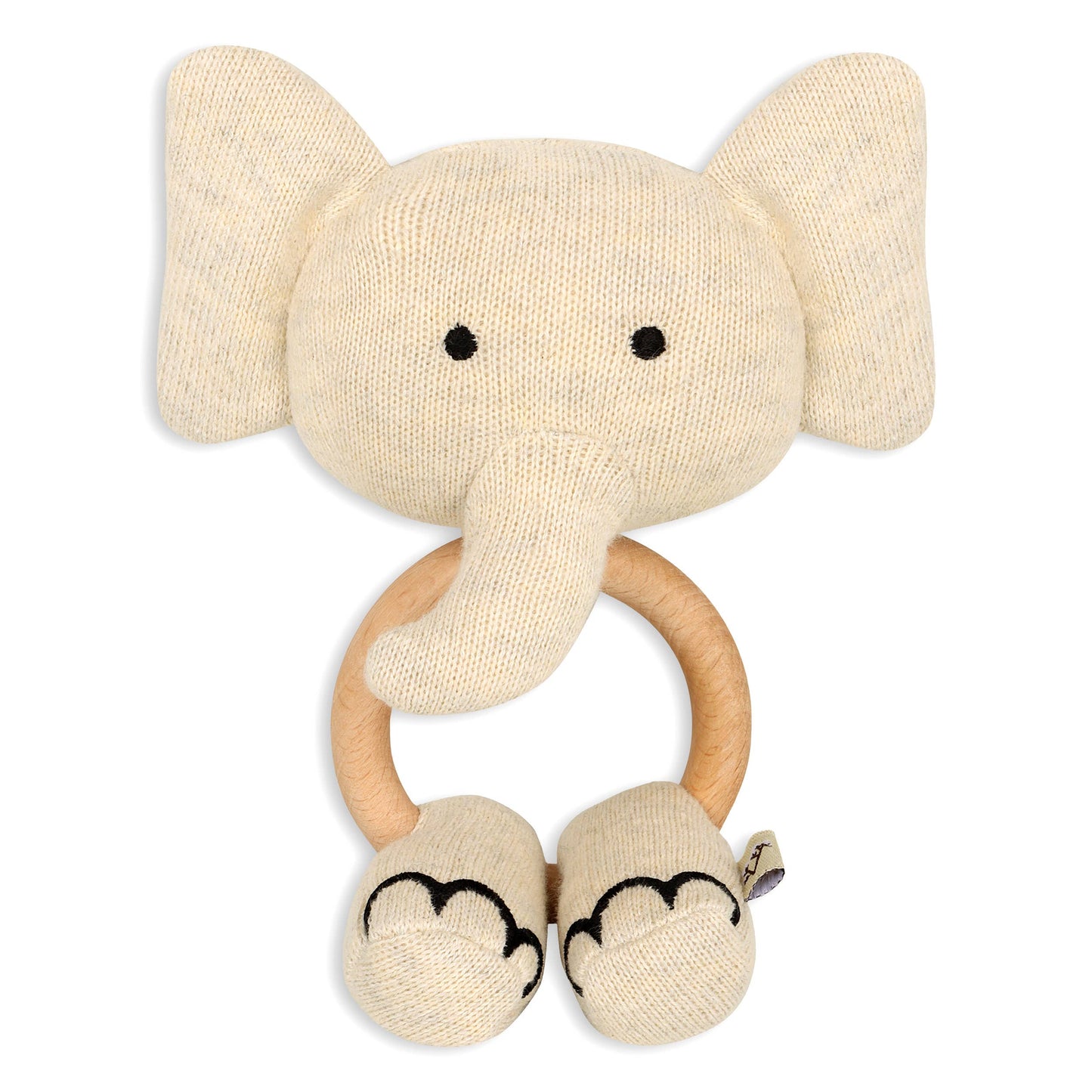 Scallop Knit Baby Blanket + Elephant Ring Rattle Gift Set