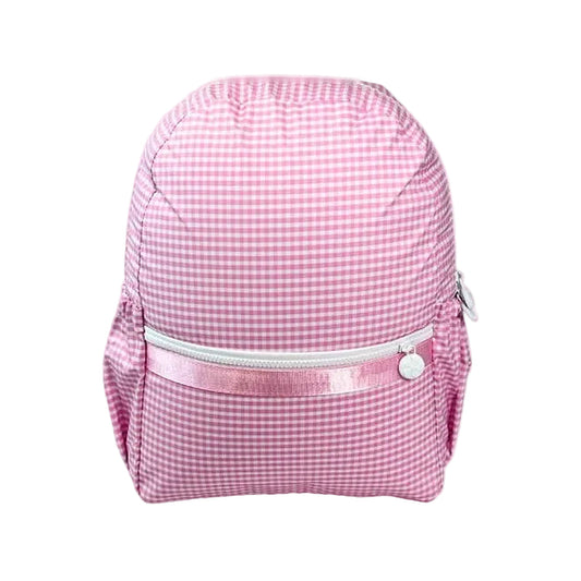 Pink Gingham Glossy Backpack w/ Pockets