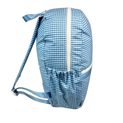 Baby Blue Gingham Glossy Backpack w/ Pockets