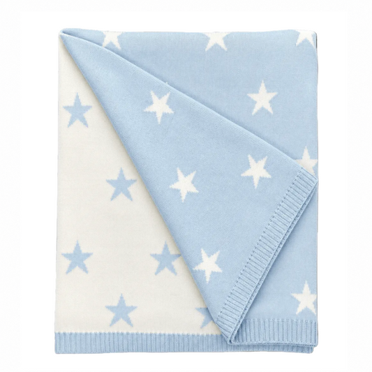 Reversible Stars Knit Baby Blanket - Sky Blue
