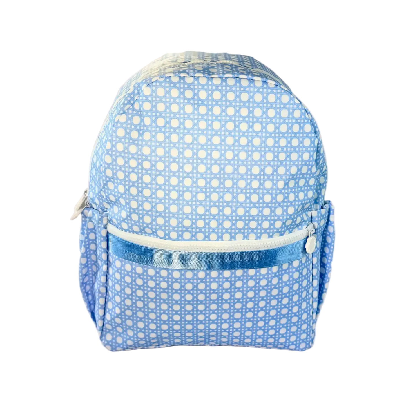 Baby Blue Bungalow Glossy Backpack W/ Pockets