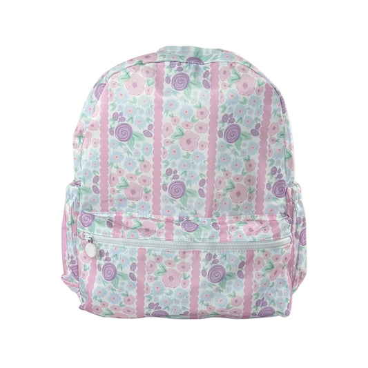 Scallop Striped Floral Backpack W/ Pockets