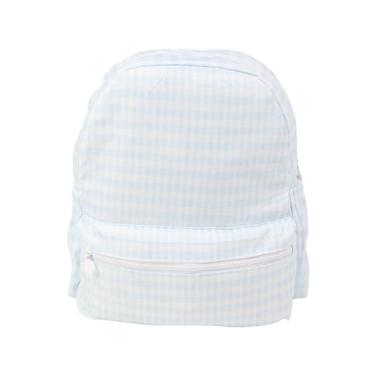 Light Blue Gingham Backpack W/ Pockets