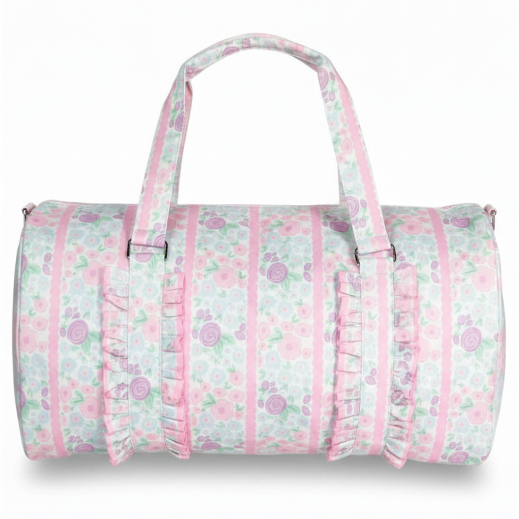 Scalloped Striped Floral Ruffled Weekend Duffel