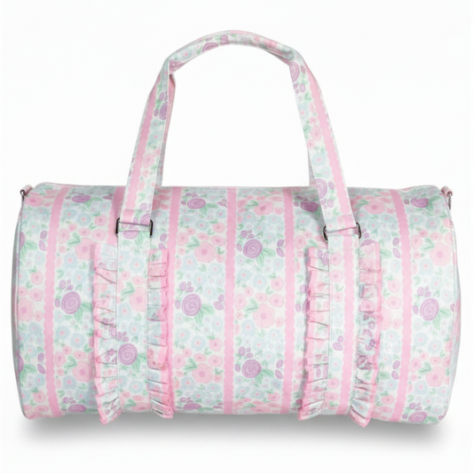 Scalloped Striped Floral Ruffled Weekend Duffel