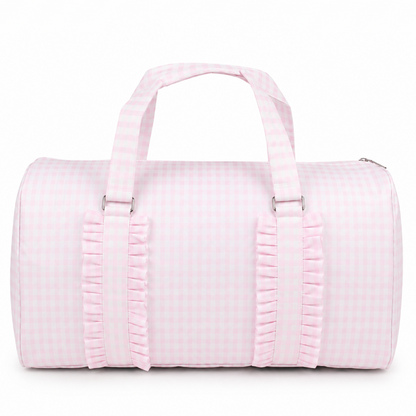 Light Pink Gingham Ruffled Weekend Duffel