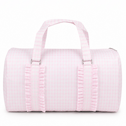 Light Pink Gingham Ruffled Weekend Duffel