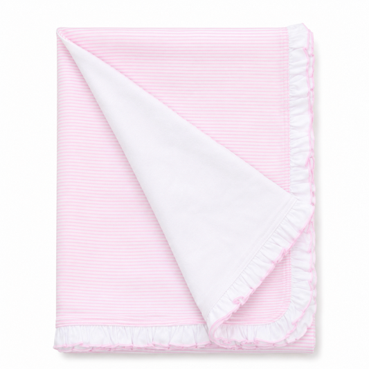 Mini Pink Stripes Ruffle Receiving Blanket