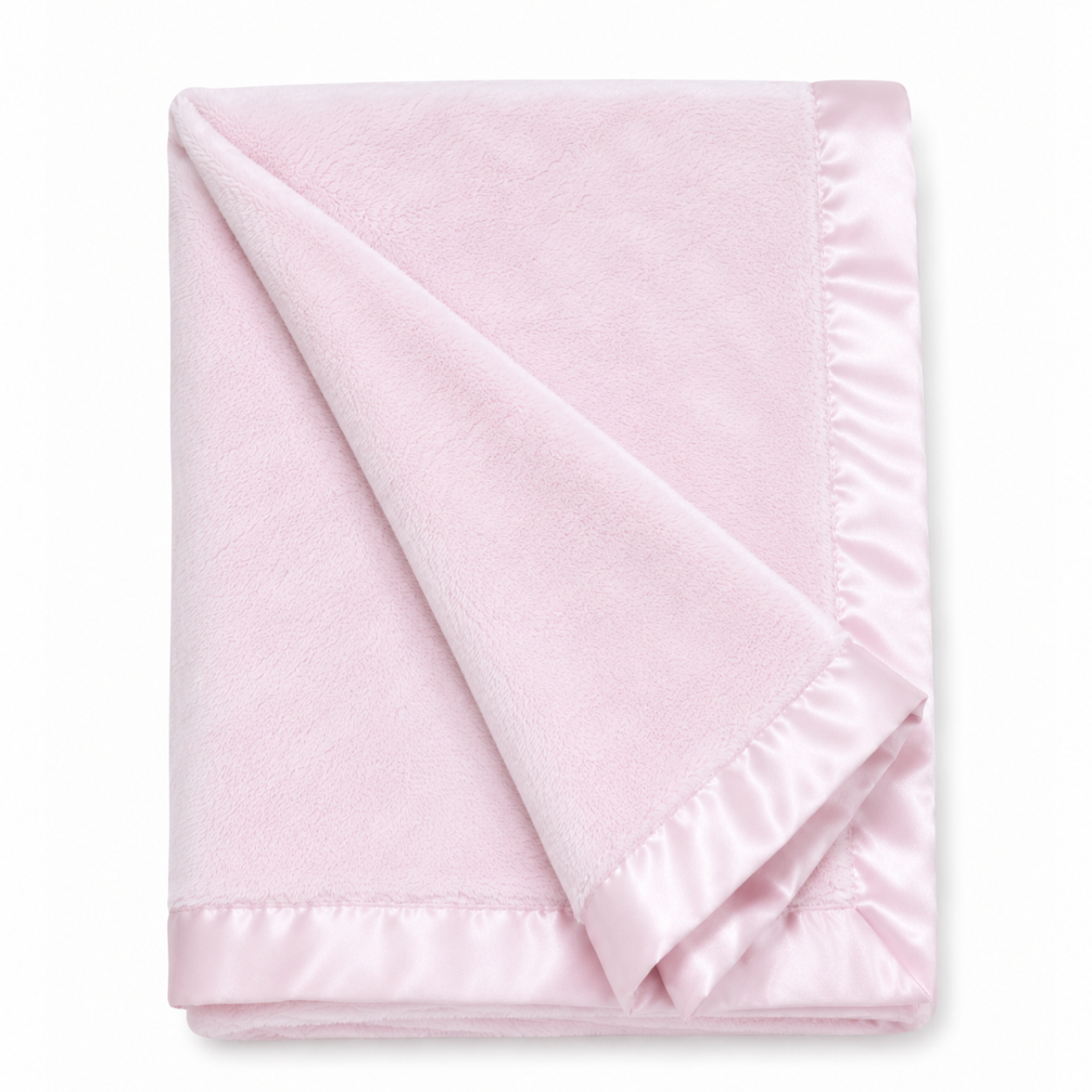 Plush Pink Baby Blanket W/ Satin Trim