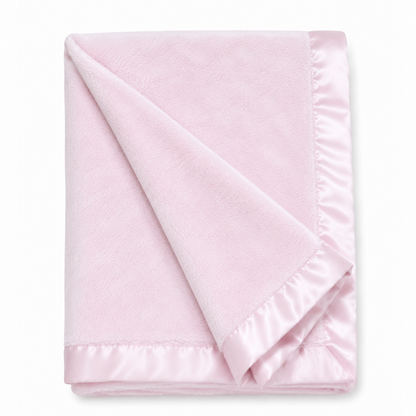 Plush Pink Baby Blanket W/ Satin Trim
