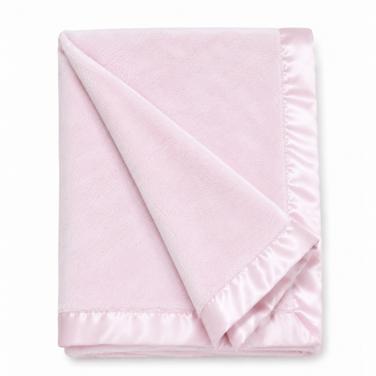 Plush Pink Baby Blanket W/ Satin Trim