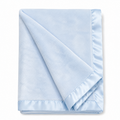 Plush Blue Baby Blanket W/ Satin Trim