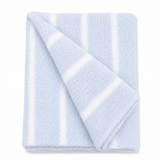 Light Blue & Ivory Stripe Stroller Blanket