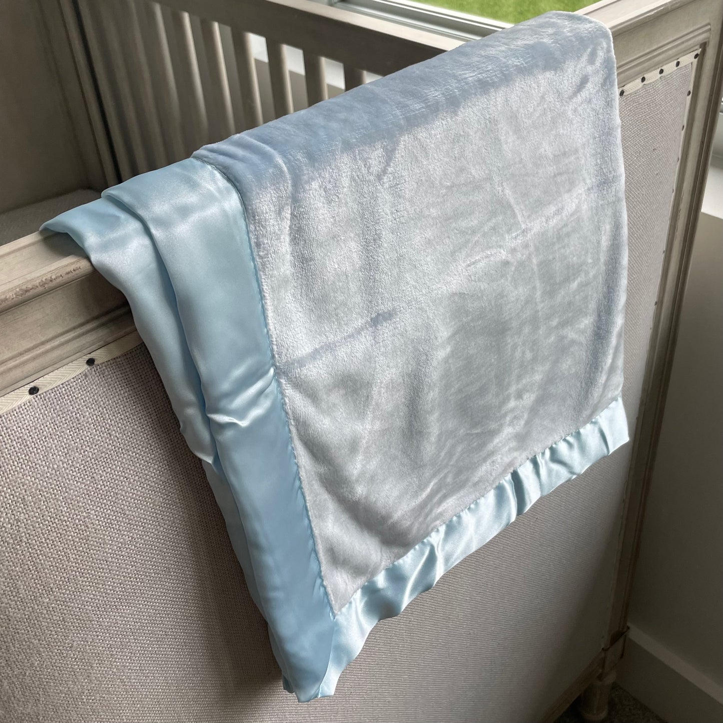 Plush Blue Baby Blanket W/ Satin Trim