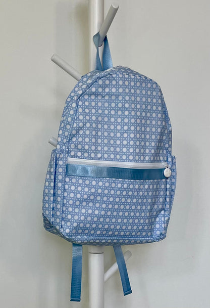 Baby Blue Bungalow Glossy Backpack W/ Pockets