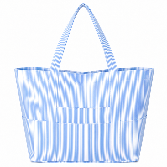 Baby Blue Preppy Stripe Glossy Jumbo Tote