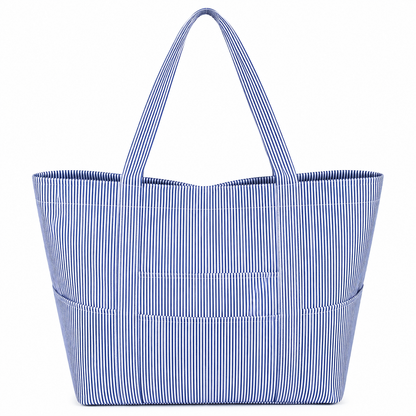 Navy Preppy Stripe Glossy Jumbo Tote
