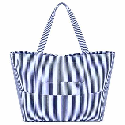 Navy Preppy Stripe Glossy Jumbo Tote