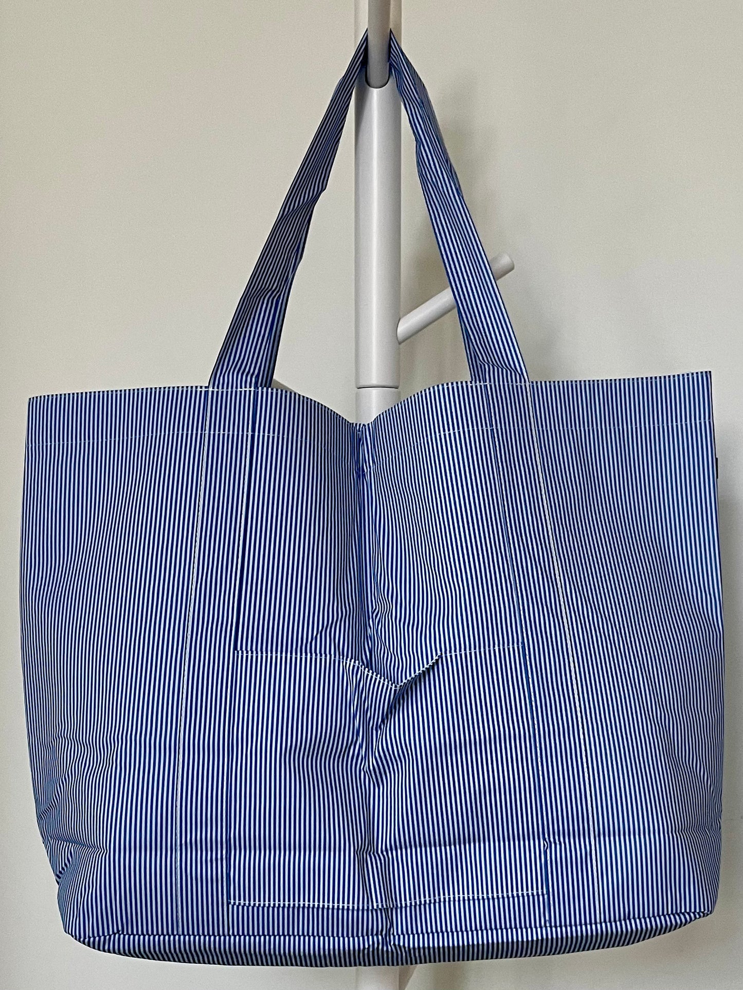 Navy Preppy Stripe Glossy Jumbo Tote