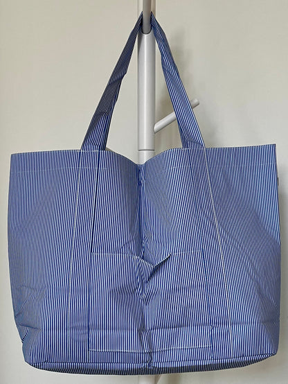 Navy Preppy Stripe Glossy Jumbo Tote