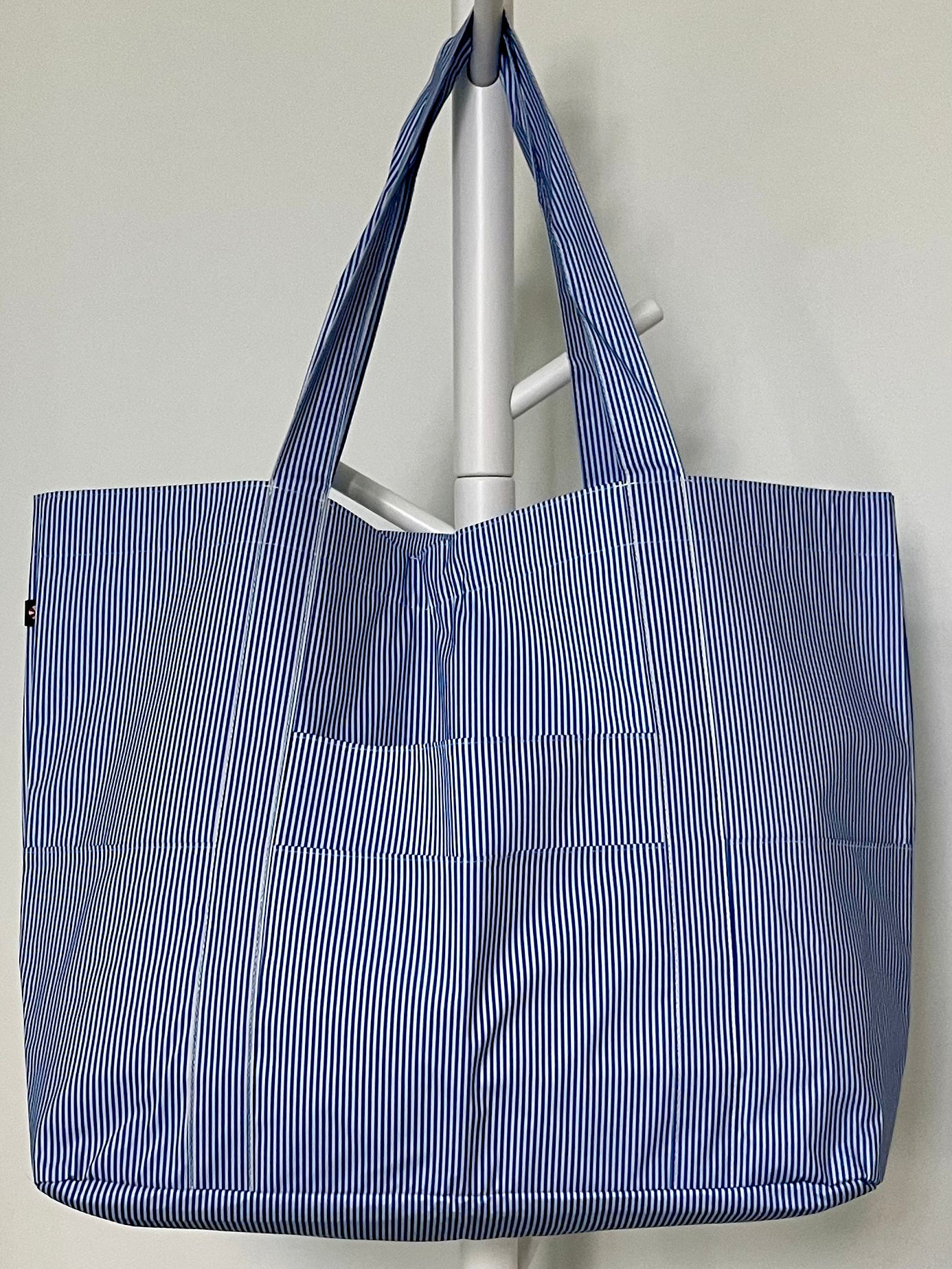 Navy Preppy Stripe Glossy Jumbo Tote