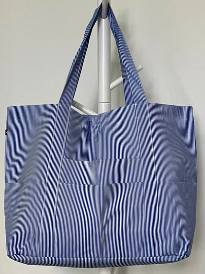 Navy Preppy Stripe Glossy Jumbo Tote