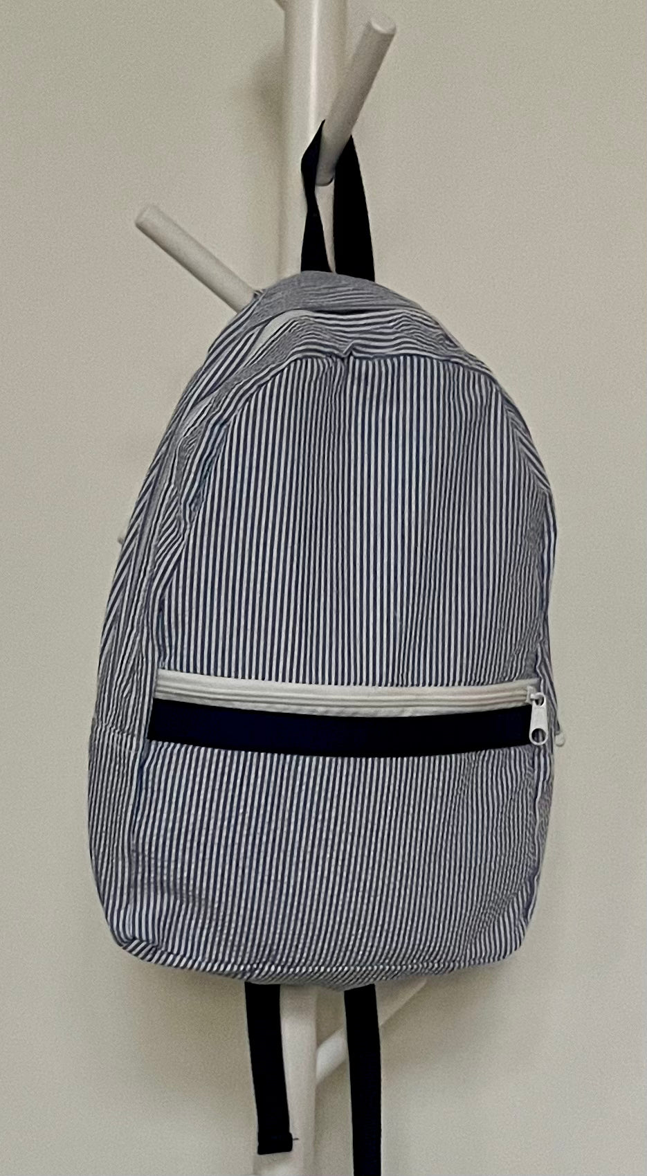 Navy Seersucker Backpack