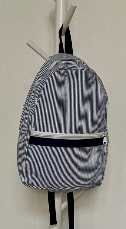 Navy Seersucker Backpack