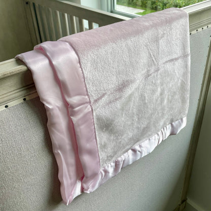 Plush Pink Baby Blanket W/ Satin Trim