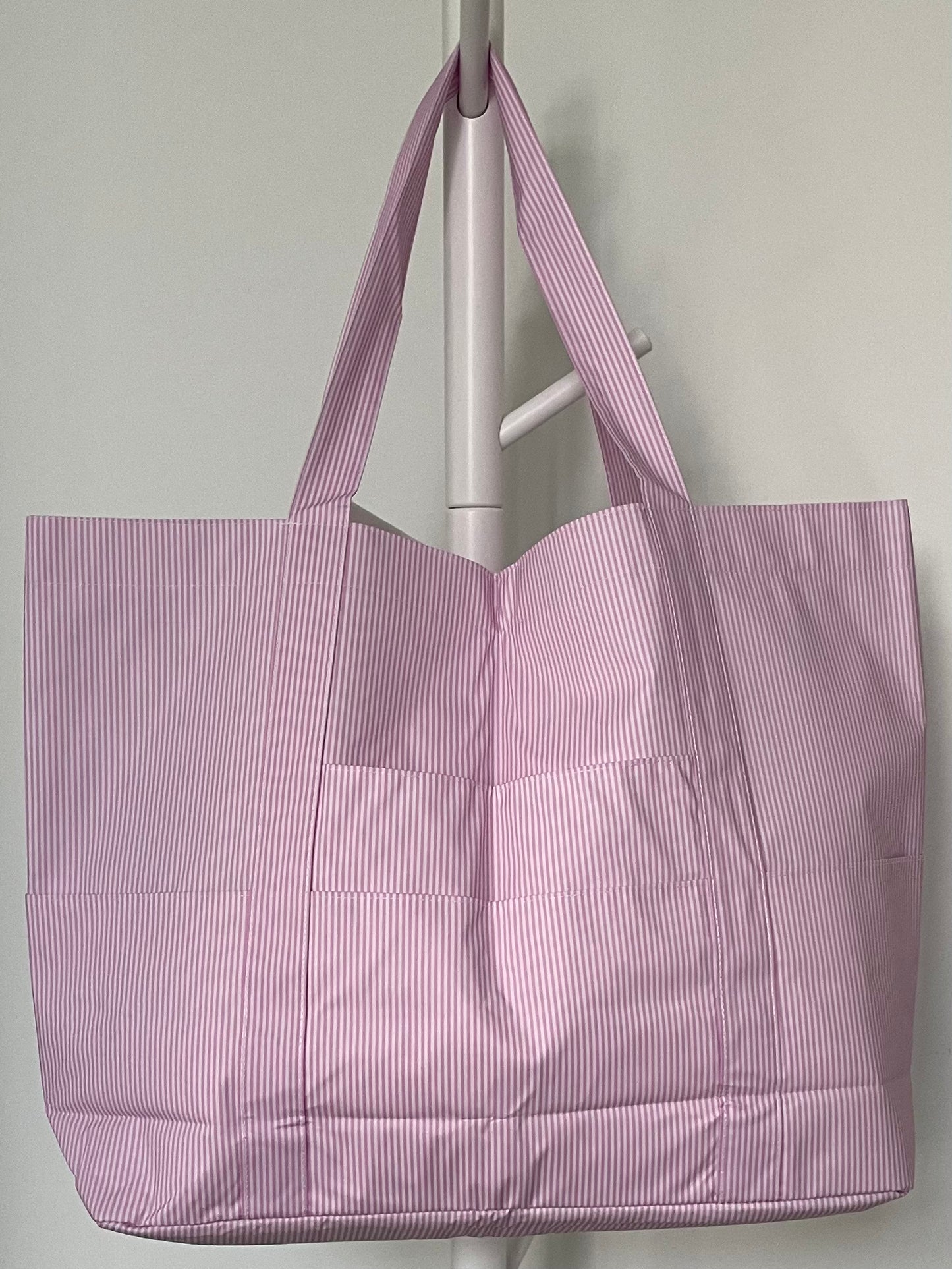 Pink Preppy Striped Glossy Jumbo Tote