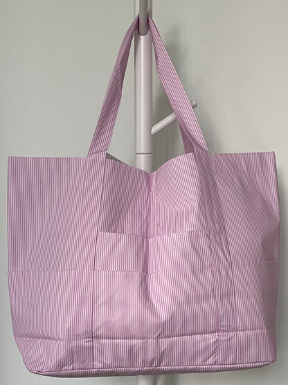 Pink Preppy Striped Glossy Jumbo Tote