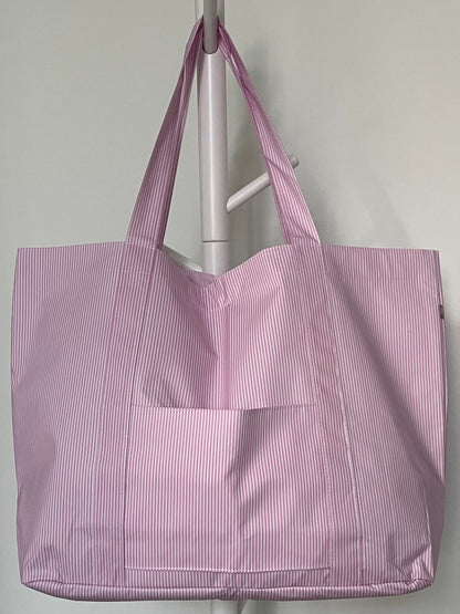 Pink Preppy Striped Glossy Jumbo Tote